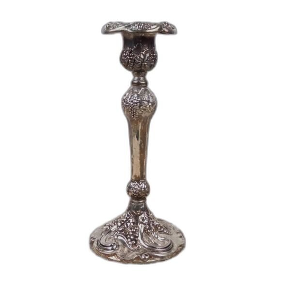 Godinger Silver Plated Candlestick Holder Candelabra Grape And Leaves Motif - Picture 1 of 9
